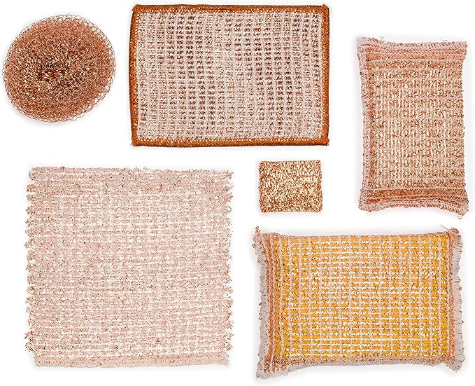Redecker Real Copper Pot Scrubbers – Double-Layer Copper Scouring Pads for Pots, Pans, Dishes & More – Gentle, Scratch-Free Cleaning – Durable Copper Sponge Scrubber, Set of 2