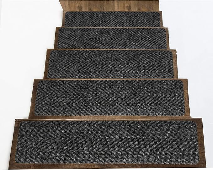 Indoor and Outdoor Carpet Stair Treads - 32" x 8" Non-Slip Stair Treads Carpet for Wooden Steps - Rubber Stair Tread Mats - Stair Rugs Anti Slip for Kids Elders and Dogs – Black Set of 14