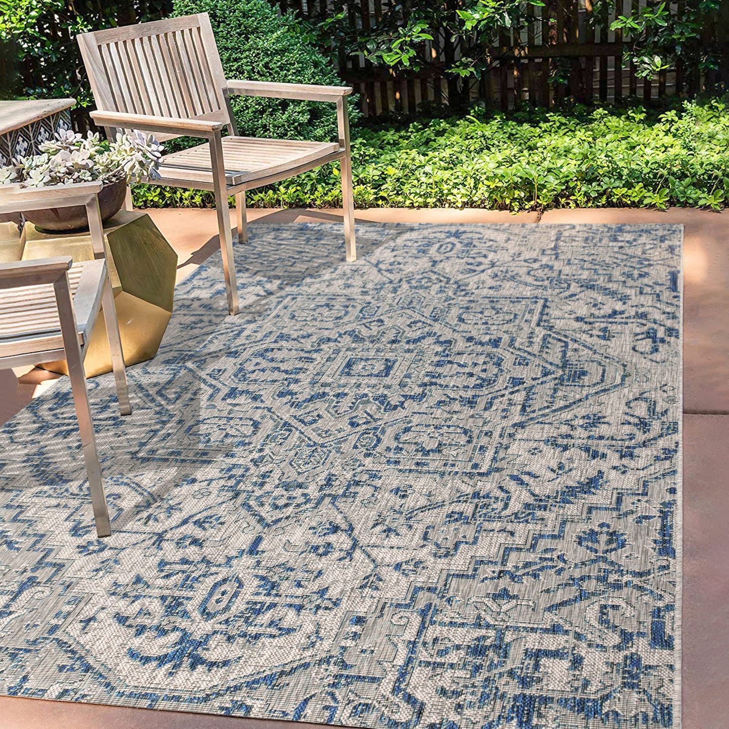 JONATHAN Y Boho Medallion Indoor Outdoor Area Rug 8X10 Navy/Gray, Estrella Textured Weave for Backyard, Patio, Porch, Easy-Cleaning, High Traffic, Pet-Friendly, Non-Shedding (SMB105B-8)