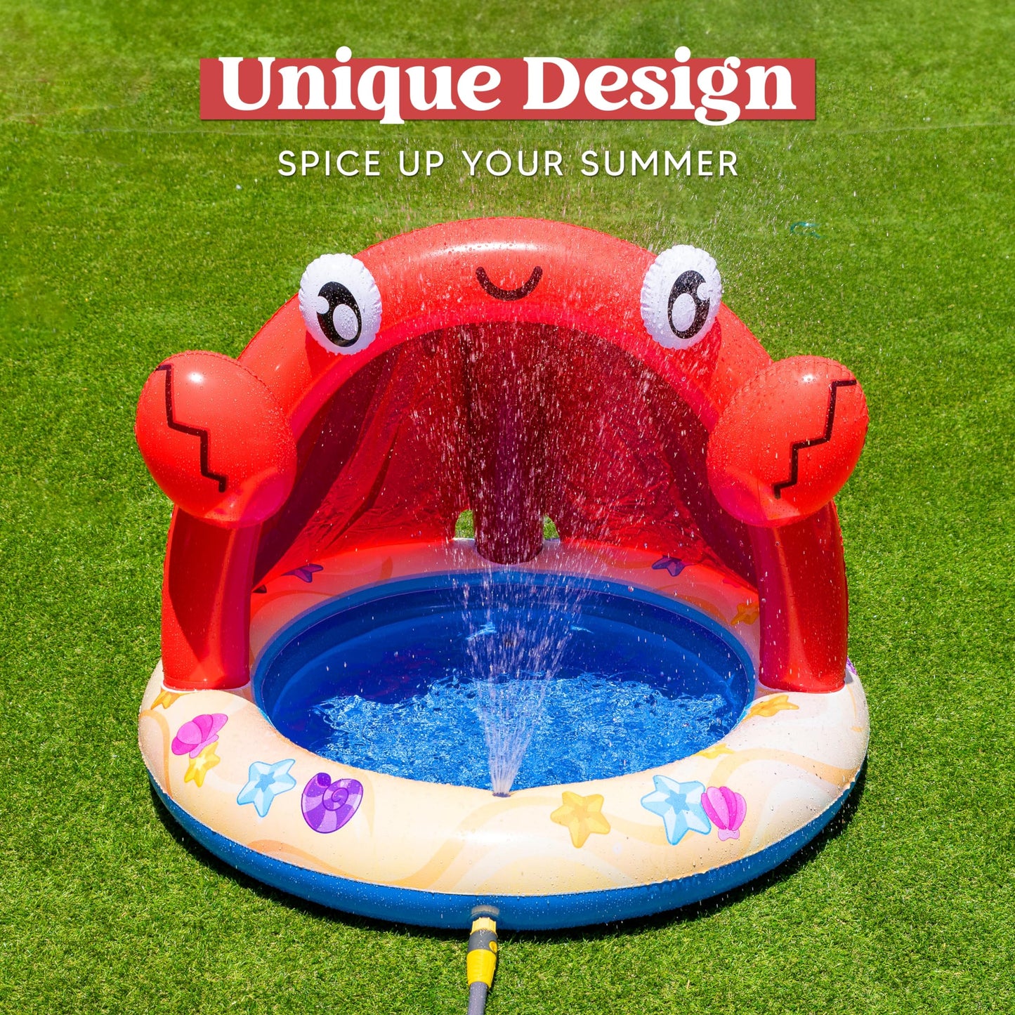 Sloosh Baby Pool Toddler Sprinkler, Crab Splash Pool with Canopy, Baby Wading Pool Inflatable Sprinkler for Learning, Children’s Water Pool Toys, Inflatable Kiddie Pool for Outdoor Summer Water