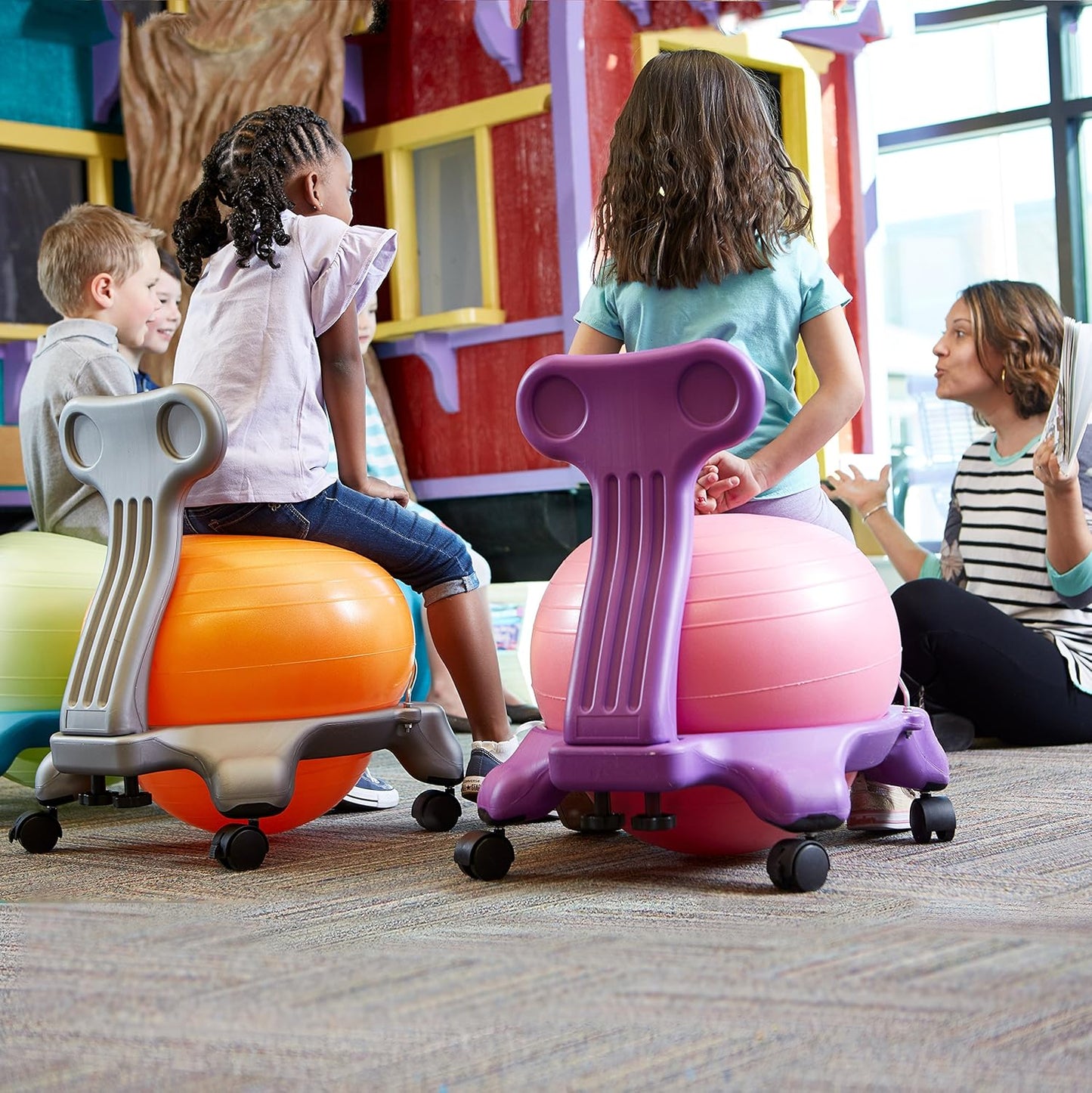 Gaiam Kids Balance Ball Chair - Classic Children's Stability Ball Chair, Alternative School Classroom Flexible Desk Seating for Active Students, Orange/Blue