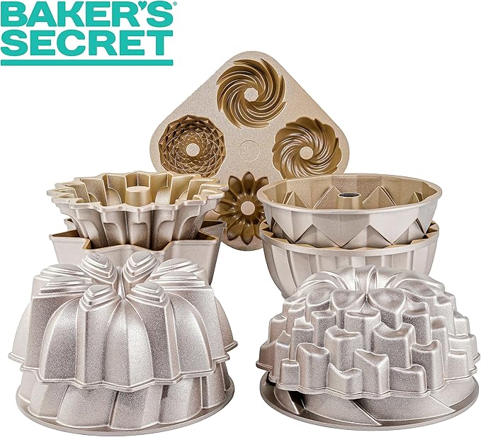 Baker's Secret for Fluted Cake Pan, Fluted Cake Pans, Perfect for Fluted Cakes, Die Cast Aluminum Cake Pans, 2 Layers Non-stick Coating, Novelty Cake Pan - The Cast Aluminum Collection (Classic)