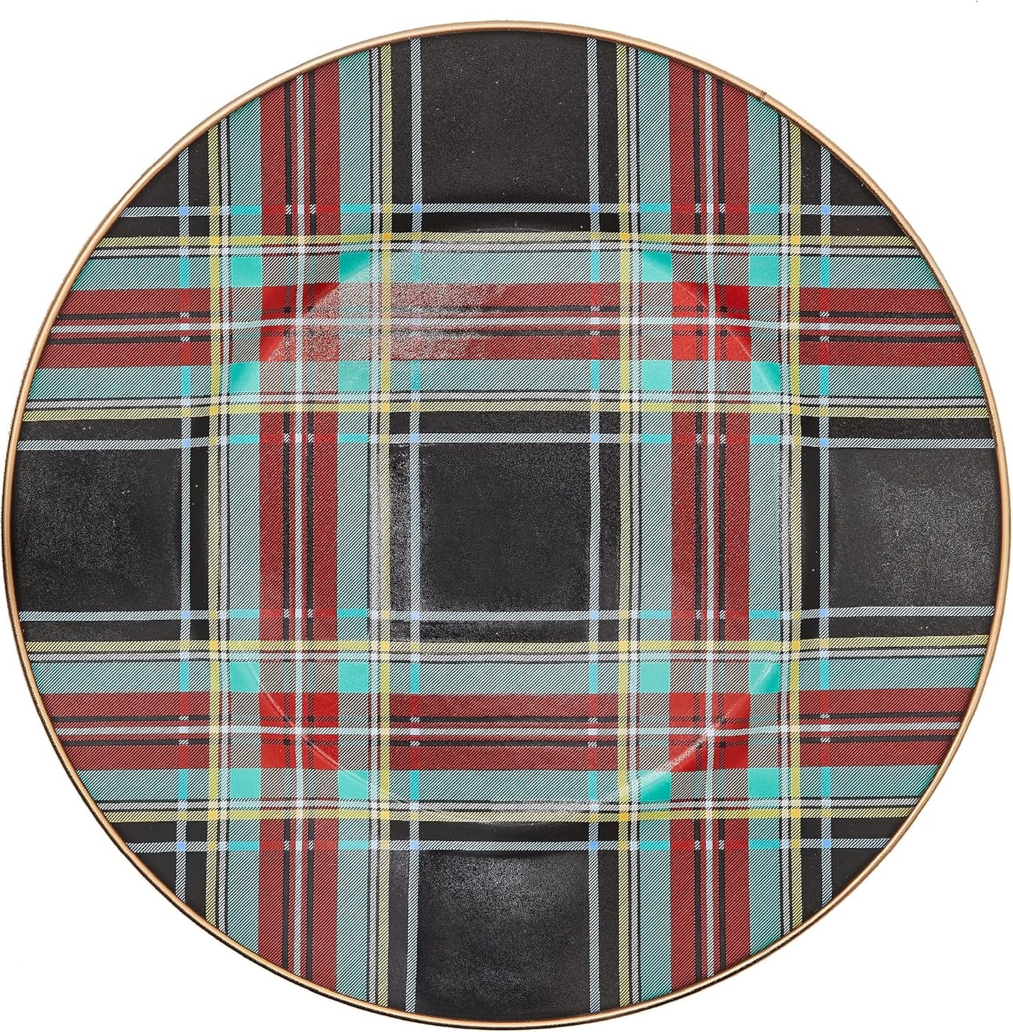 MACKENZIE-CHILDS Enamel Dinner Plate, Decorative Dinnerware Plate, 10 Inches, Black Tartan