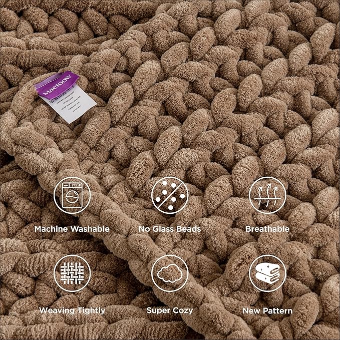 Maetoow Handmade 10 lb Soft Knitted Weighted Blanket, 40 x 60 in Breathable Chunky Knit Gravity Blanket Throw, Home Decor for Sofa Couch Bed, Brown