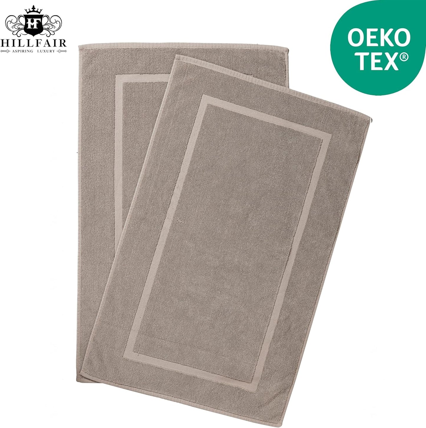 HILLFAIR 900 GSM Cotton Rug Bath Mats Pack of 2 (21x34 Inches), Absorbent Machine Washable Bath Mat for Hotel Spa Tub & Shower, Non Slip Floor Mat, Bathroom Decor Accessories: Stone