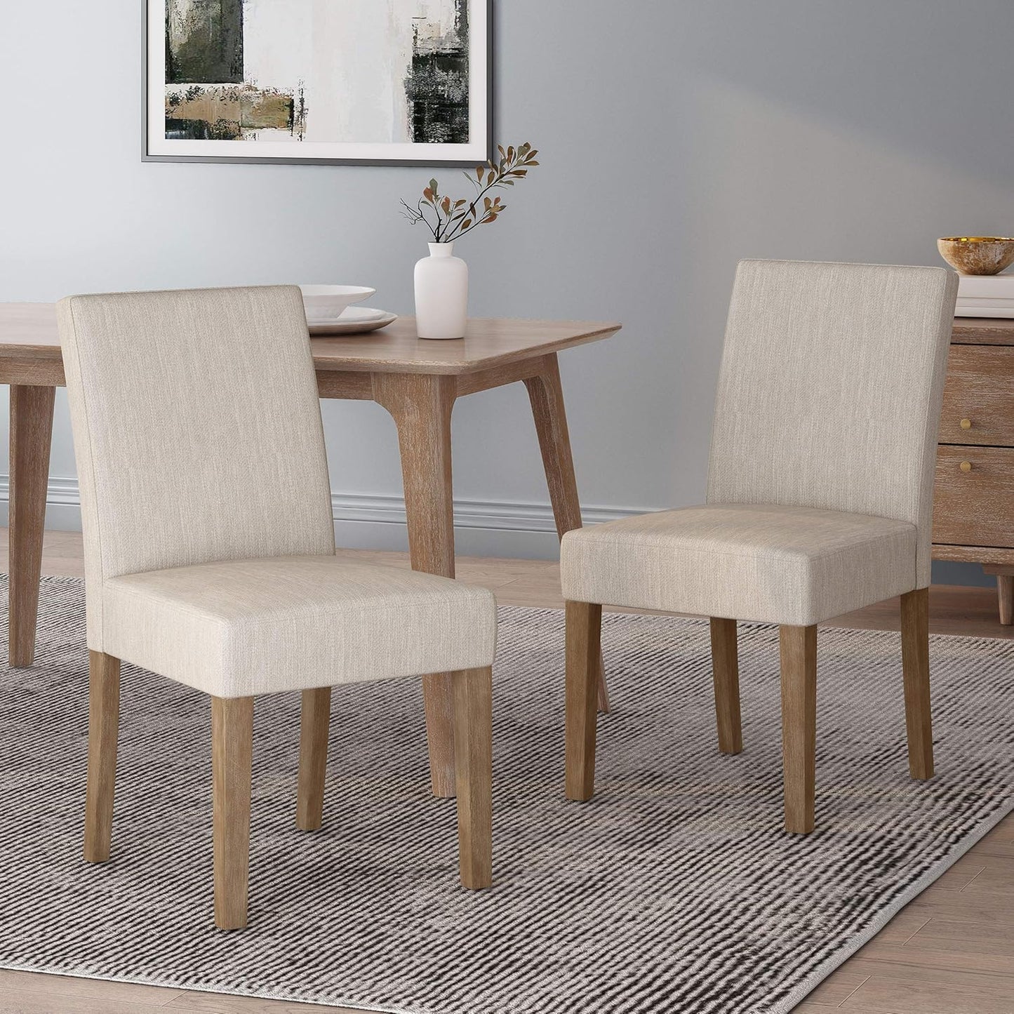 Christopher Knight Home Kuna Contemporary Upholstered Dining Chair (Set of 2), Beige + Weathered Brown