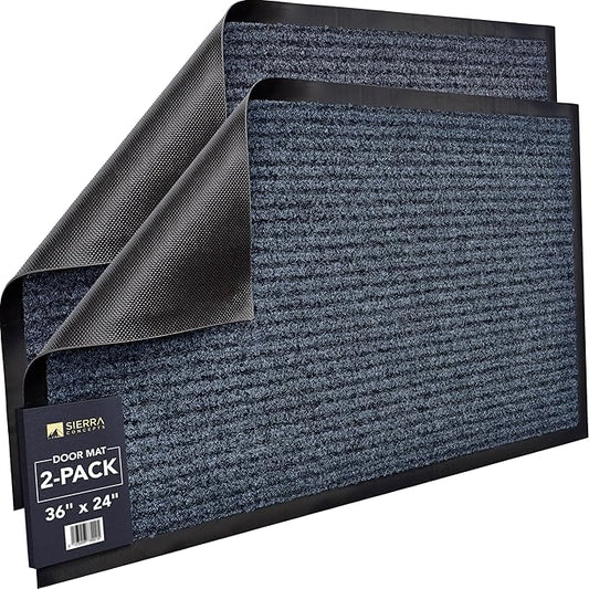 Sierra Concepts Front Door Mat Welcome Floor Mats - Entryway Indoor Outdoor Entrance Doormat, Patio, Porch, Muddy Shoe, Inside Outside Low Profile, 36x24 inches, 2-Pack Gray