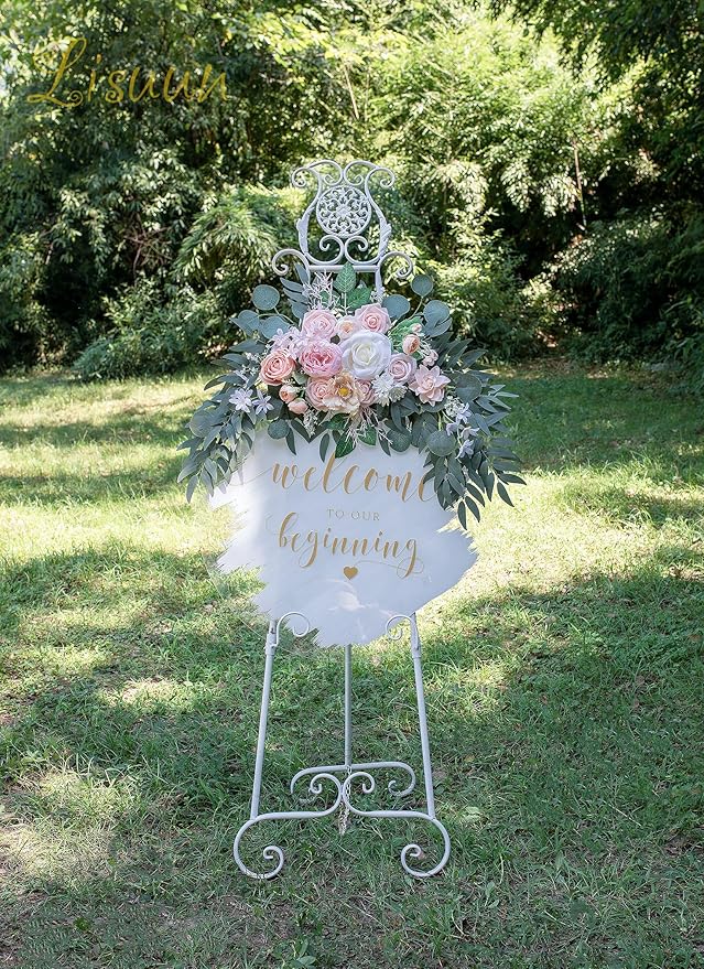 Wedding Arch Flowers, Artificial Floral Decor for Wedding Ceremony & Reception, Standard Size Large Flower Swag Set for Backdrop & Welcome Sign, Pack of 2 (Flesh Pink)