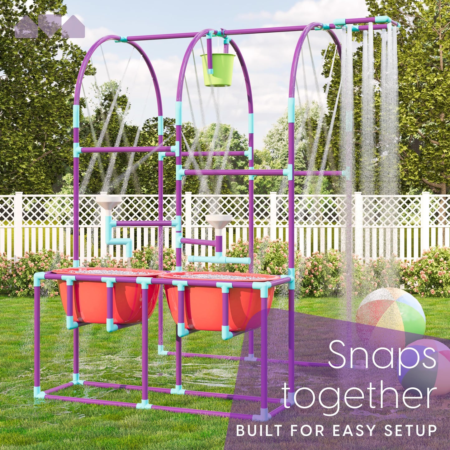 Milliard Water Park Sprinkler Toy for Kids, Outdoor Water Sprinkler with Splash Buckets, Water Table, and Faucets, Backyard Waterpark for Outdoor Summer Fun Activities