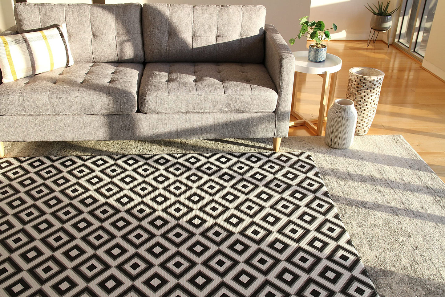Cushmat Reversible Kids Play mat | Large | Soft, Thick, Waterproof, Easy-to-Clean, Non-Toxic, Durable, Non-Slip Play mat for Infants, Babies, Toddler, Kids & Grown-up (Palm Ocean - Black Diamonds)