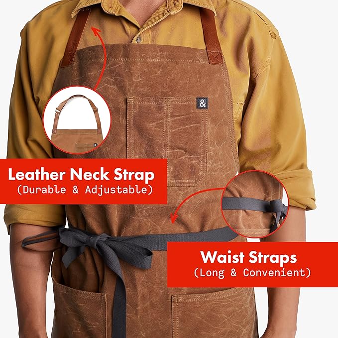 hedley & bennett Waxman Apron - 100% Cotton, Water Resistant, Heavy Duty Waxed Canvas Apron with Pockets & Adjustable Strap for Grilling, Baking, BBQ, Cooking - Professional Chef Apron - Montana