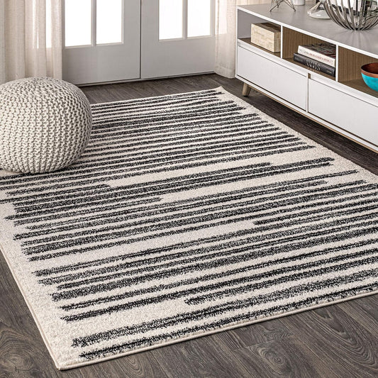 JONATHAN Y Khalil Modern Berber Stripe Cream/Black Indoor Area Rug, 3x5, Contemporary, Bohemian, Easy-Cleaning for Living Room, Bedroom, Kitchen, Pet Friendly, Non-Shedding (MOH207A-3)