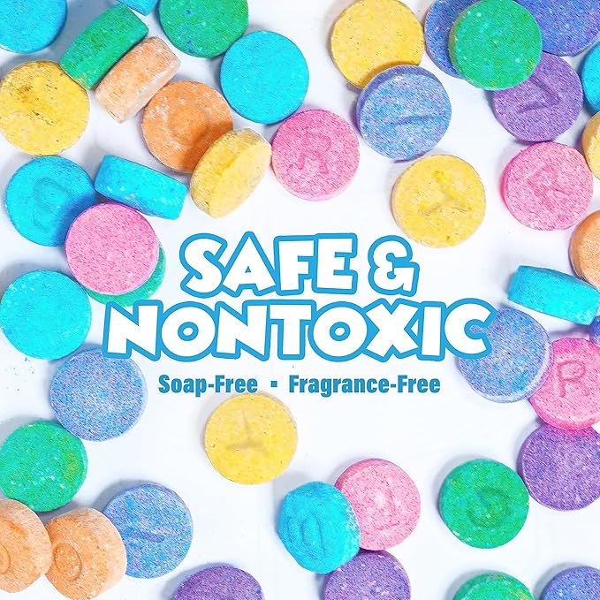 Tub Works® Bath Color Fizzies, 150 Count | Nontoxic & Fragrance-Free | Fizzy, Bath Color Tablets for Kids | Create Colorful Water | Water Tablets in 7 Colors for Variety | Bath Bombs for Kids Bathtub