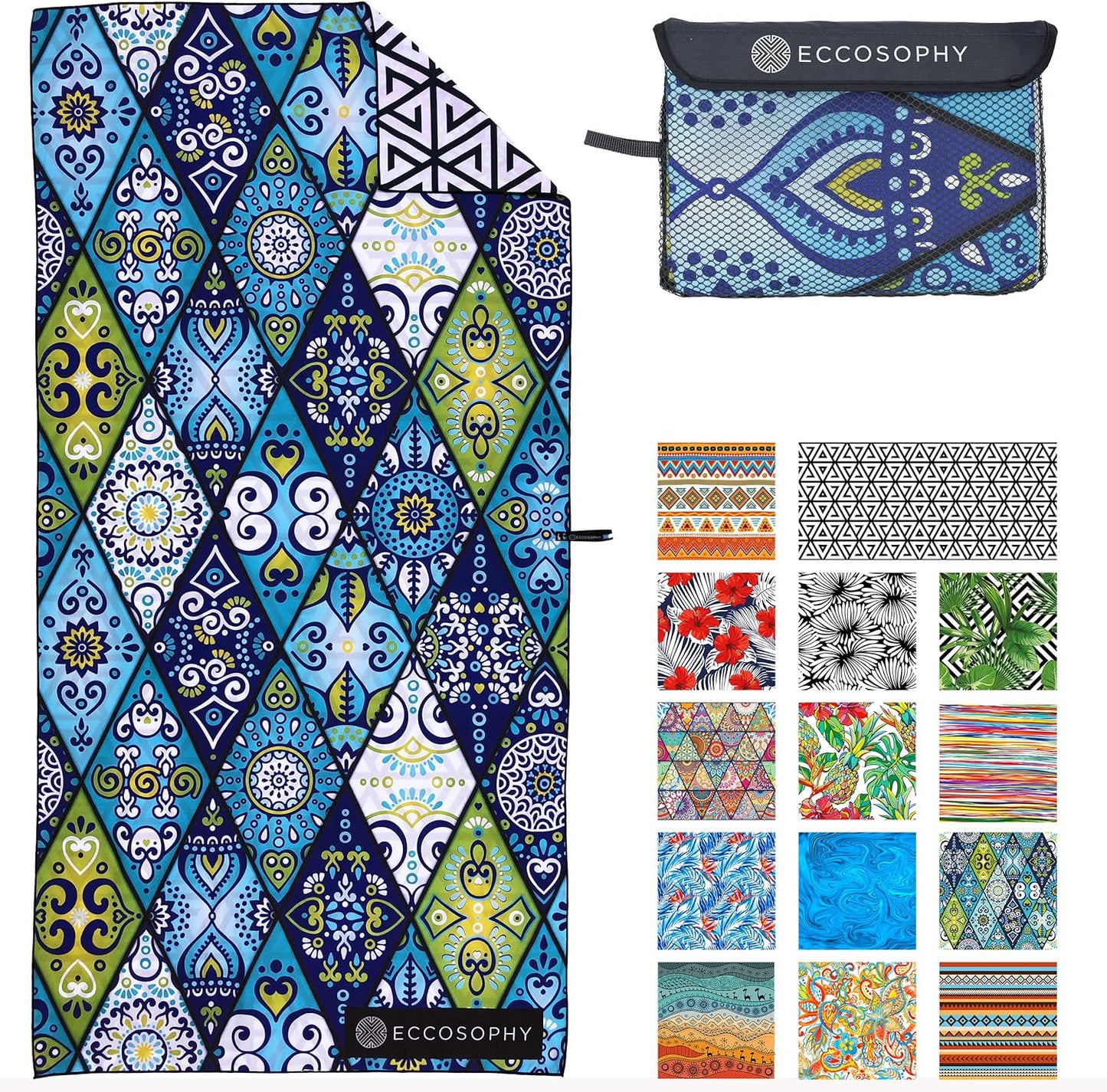 ECCOSOPHY Microfiber Beach Towel - Sand Free Towels are Quick Dry, Light Weight, Super Absorbent - Perfect Pool, Travel, Cruise, Camping Essentials - Oversized Extra Large for Adults 71x35 in