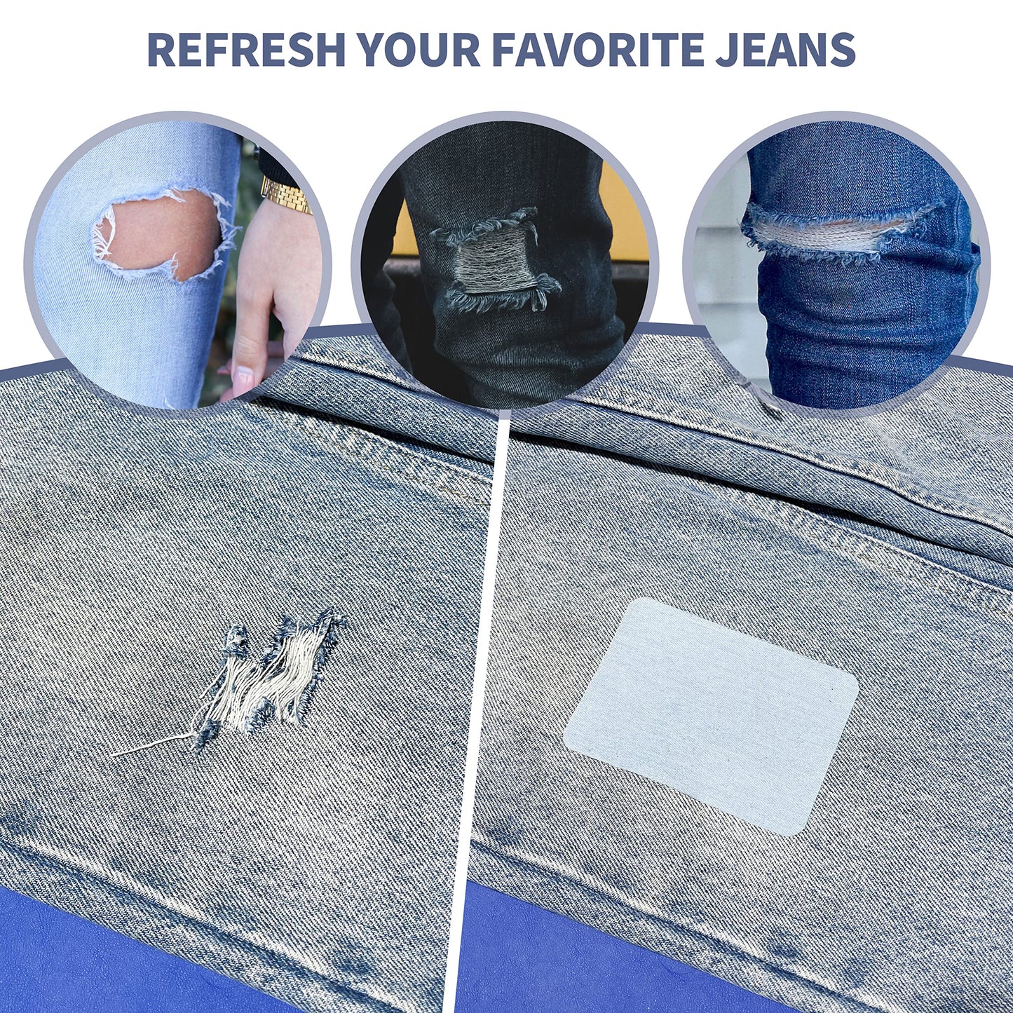 KING MOUNTAIN Iron-on Repair Patch,3"x60"100% Cotton Denim Iron-on Repair Patch, Jeans and Clothing Repair and Decoration Kit (Sky Blue)
