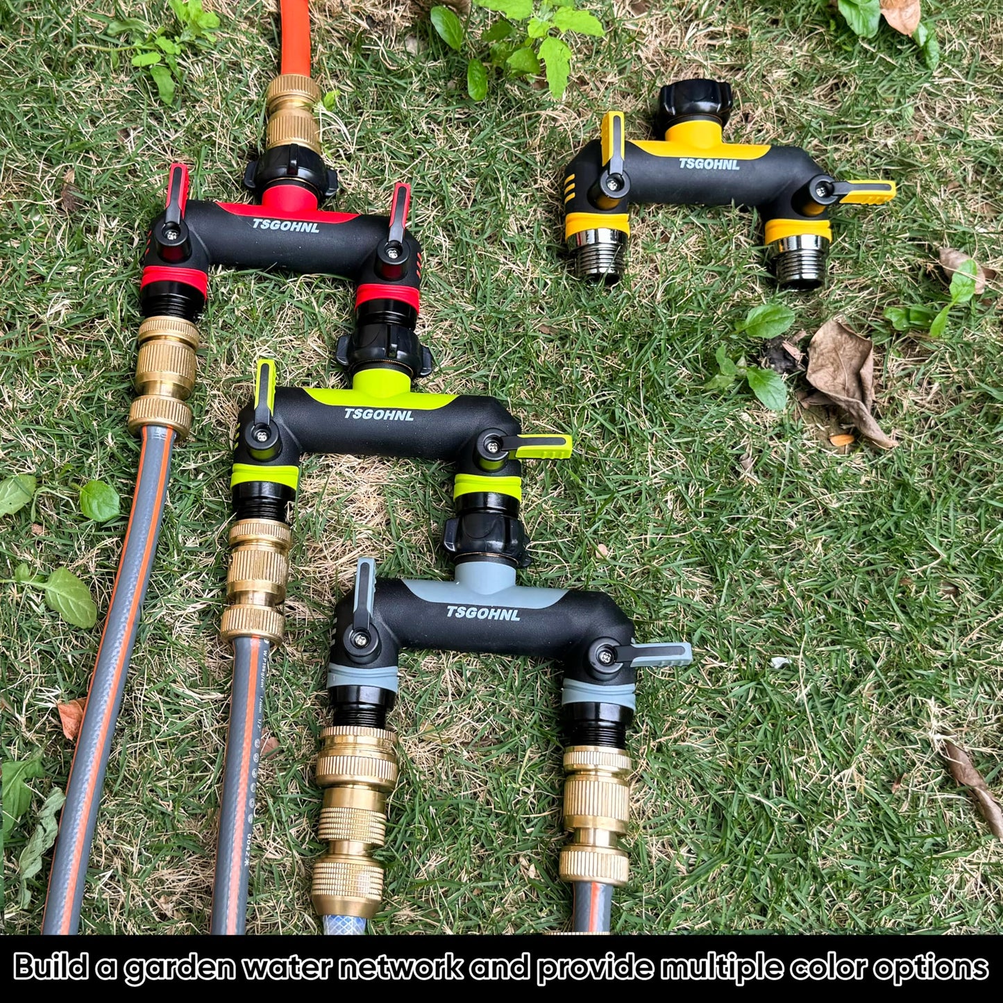 2 way hose splitter outdoor spigot splitter hose bib adapter garden faucet manifold water hose connector multiple hose connection garden watering - Grey