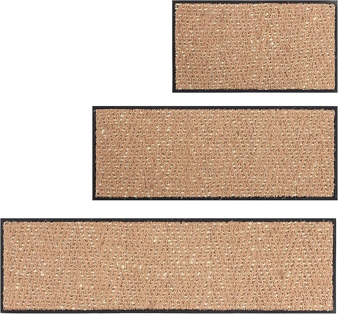 Anji Mountain Heavy Duty Waterproof Rubber Shoe Storage Mat Organizer/Boot Storage Tray Multi Use for Entryway with Coir, Tan and Khaki Insert, Fits 3 Pair (34.5" Wide)