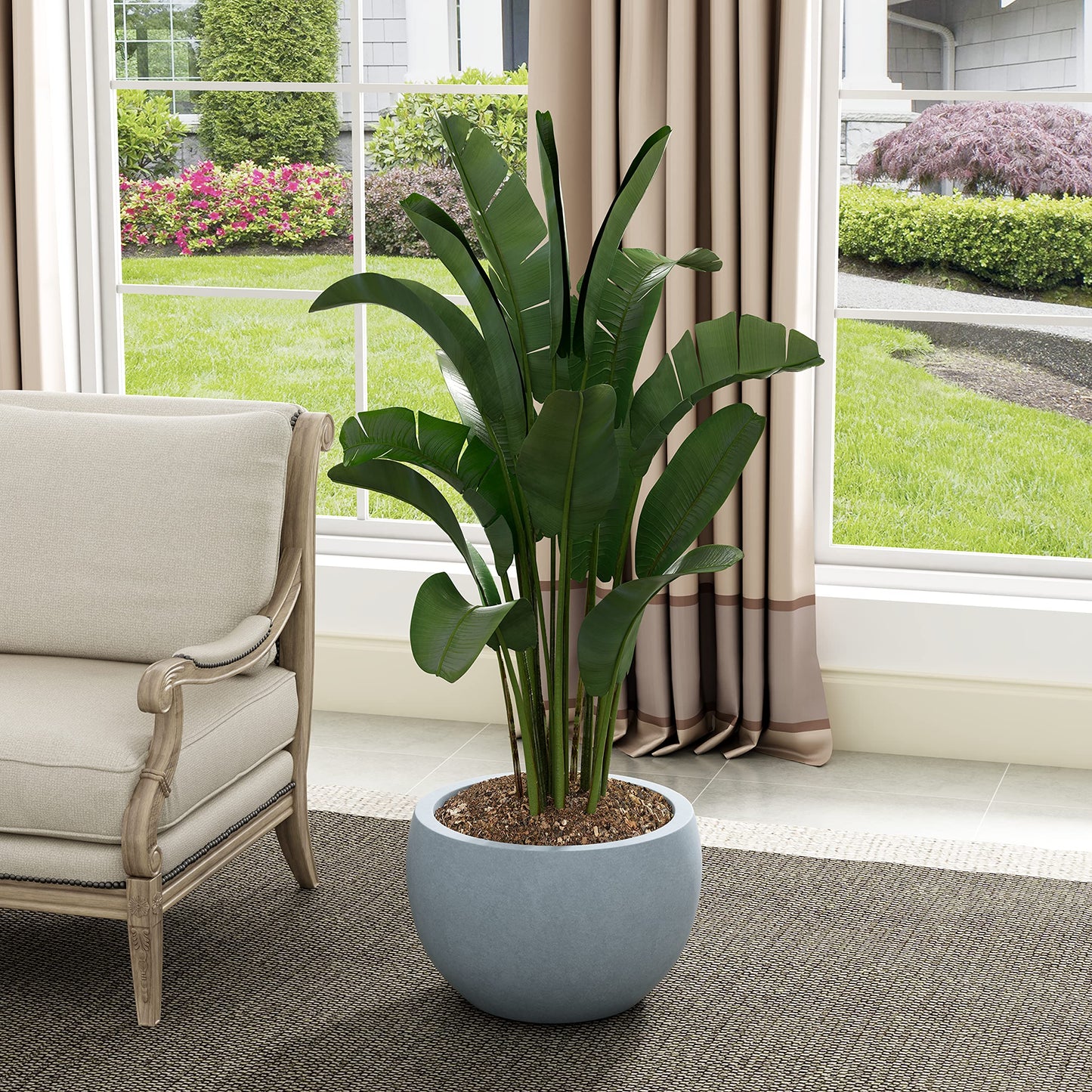 Kante 11.8" Dia Round Concrete Planter, Outdoor/Indoor Large Bowl Plant Pots with Drainage Hole and Rubber Plug for Garden Patio Balcony Home, Gray