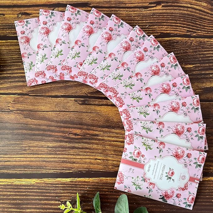 Scented Sachets - 12 Pack, Long-Lasting Home Fragrance Sachet Bags, Large Fresh-Scented Packets, Sachets for Drawers and Closets (Fresh Rose)
