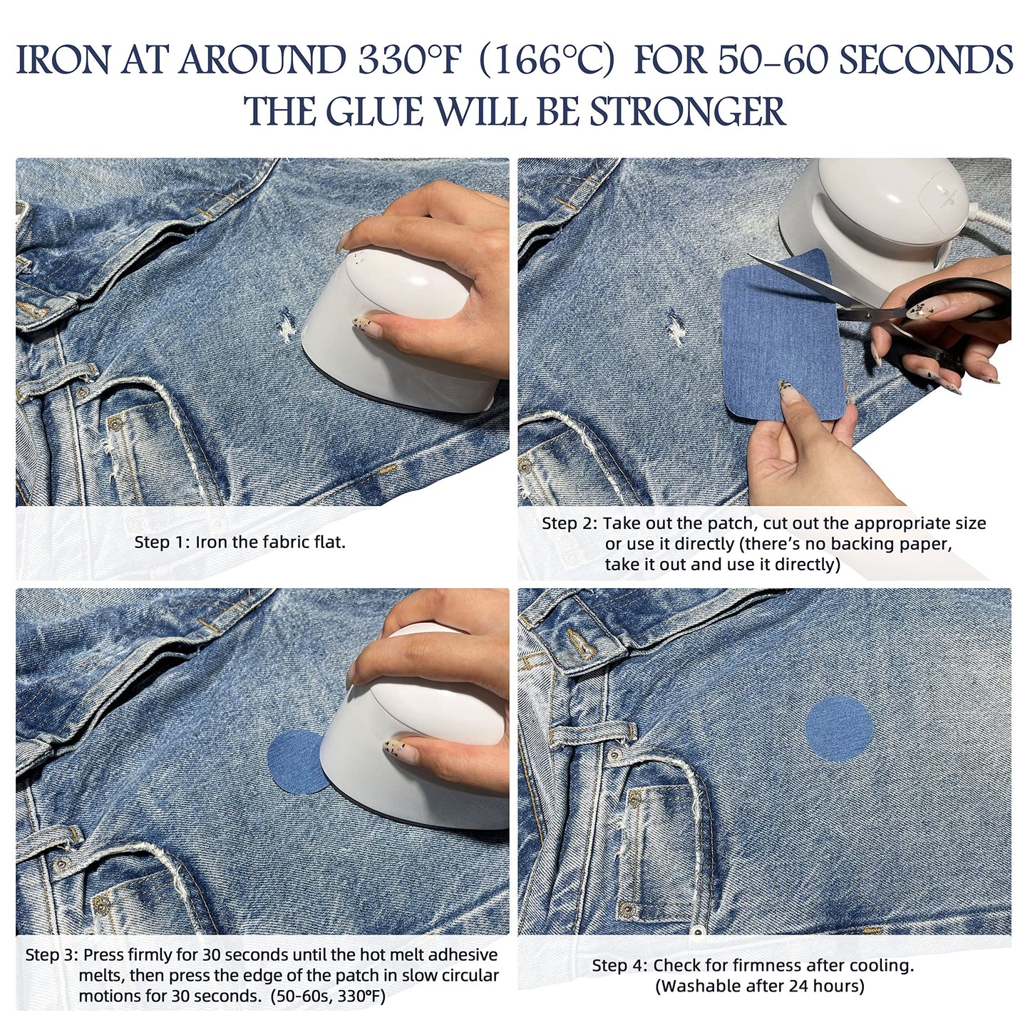 KING MOUNTAIN Iron-on Repair Patch,3"x60"100% Cotton Denim Iron-on Repair Patch, Jeans and Clothing Repair and Decoration Kit (Black)