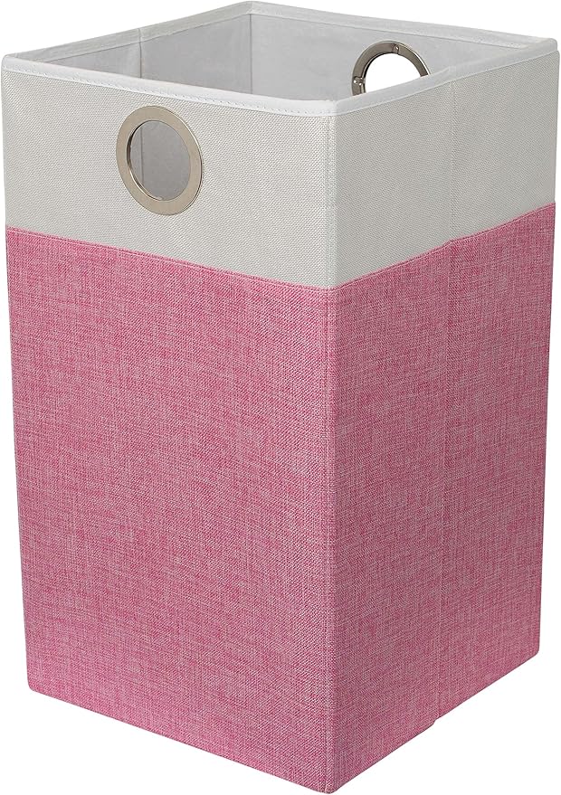 BIRDROCK HOME Folding Cloth Laundry Hamper with Handles | Dirty Clothes Sorter | Easy Storage | Collapsible | Pink and White