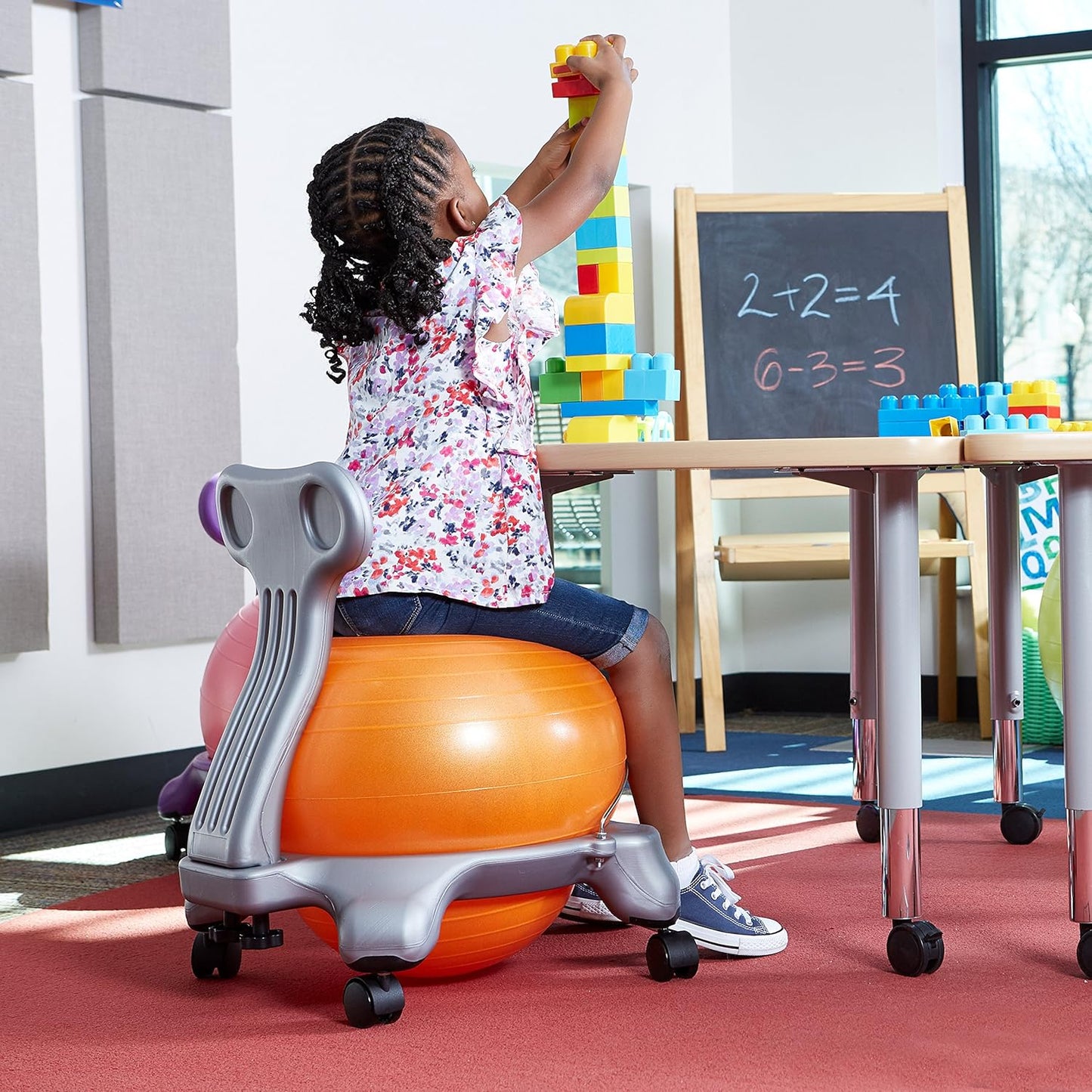 Gaiam Kids Balance Ball Chair - Classic Children's Stability Ball Chair, Alternative School Classroom Flexible Desk Seating for Active Students, Orange/Blue