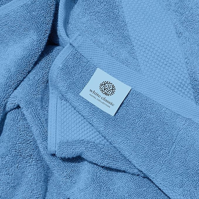 White Classic Luxury Bath Towels Set of 4 Large - 700 GSM Cotton Ultra Soft Bath Towels 27x54 | Highly Absorbent and Quick Dry | Hotel Towels for Bathroom Luxury, Plush Shower Towels, Light Blue