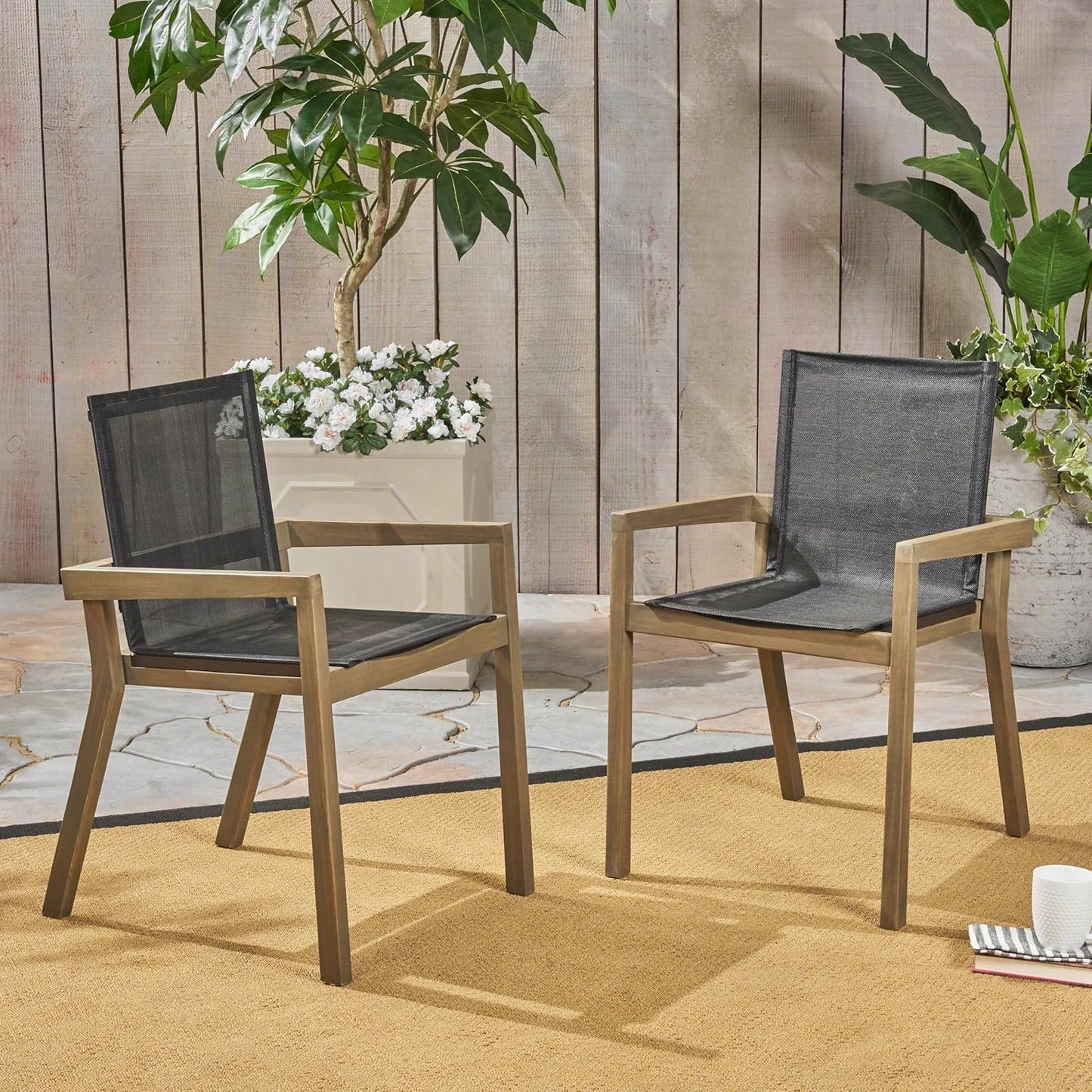 Merax Mesh Seating Solid Wood Dining Chairs Set of 2, French Country Style Accent Side Seating Furniture for Kitchen, Living Room, Textile Back,Grey