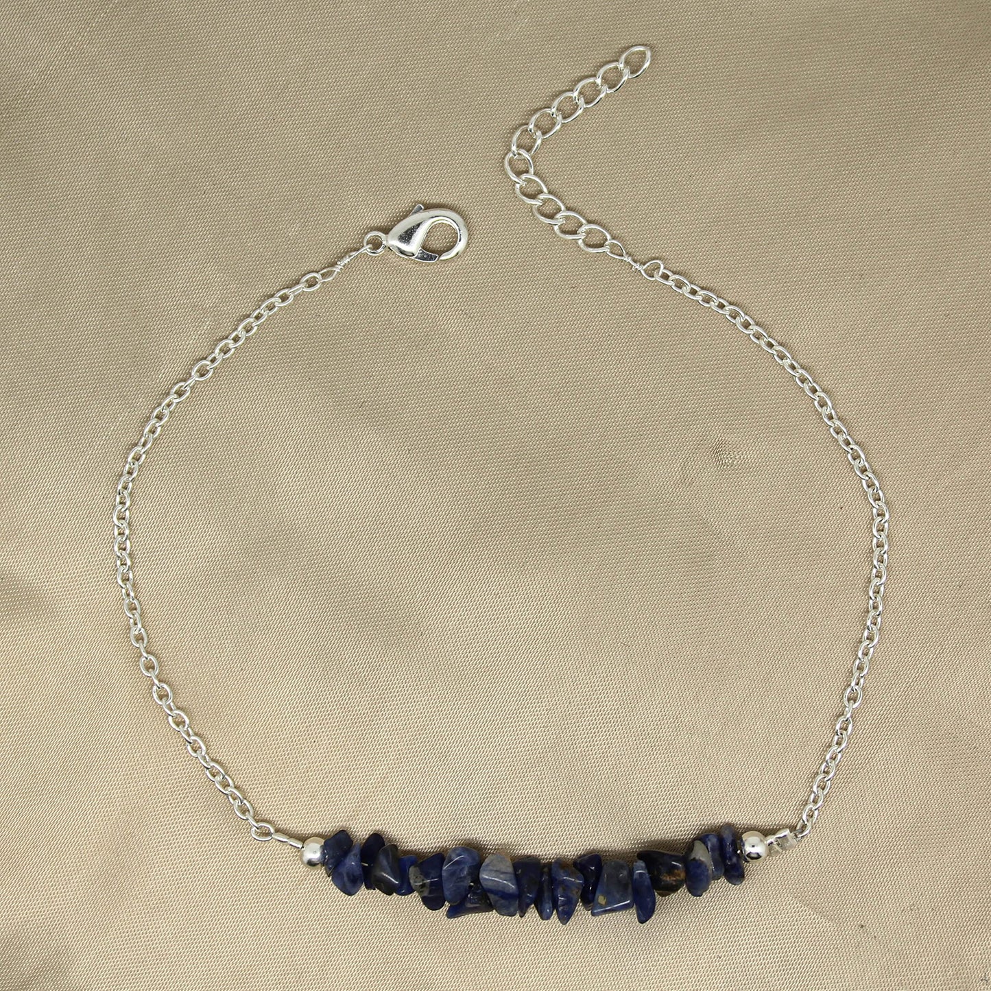 Gempires Natural Gemstone Chip Bar Bracelet for Women, Crystal Healing Bracelet, Multiple Gemstone Options, Adjustable Yellow Gold Plated Chain (7” + 1” Extender), Dainty Stackable Jewelry Gift for Her (Sodalite)