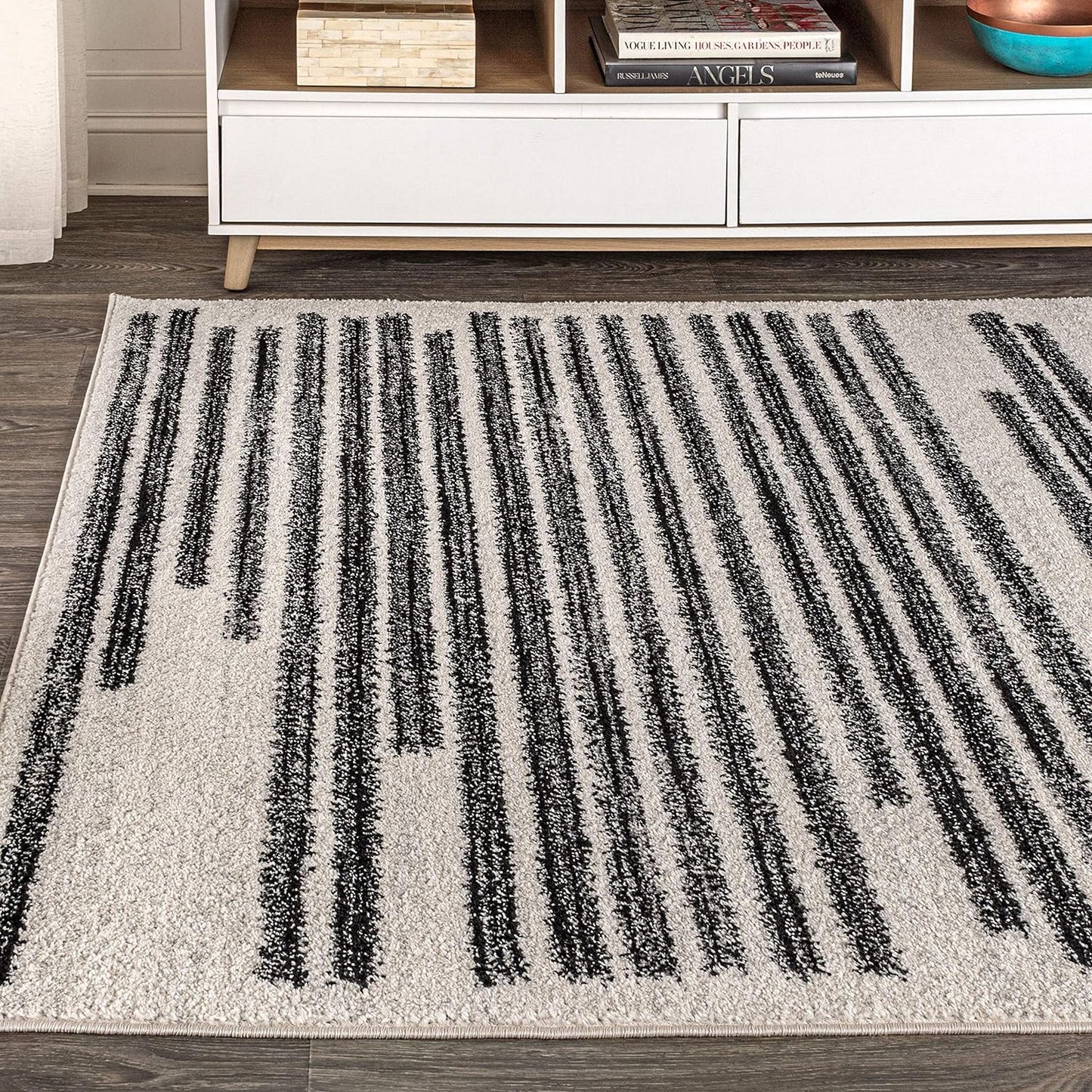JONATHAN Y Khalil Modern Berber Stripe Cream/Black Indoor Area Rug, 9x12, Contemporary, Bohemian, Easy-Cleaning for Living Room, Bedroom, Kitchen, Pet Friendly, Non-Shedding (MOH207A-9)