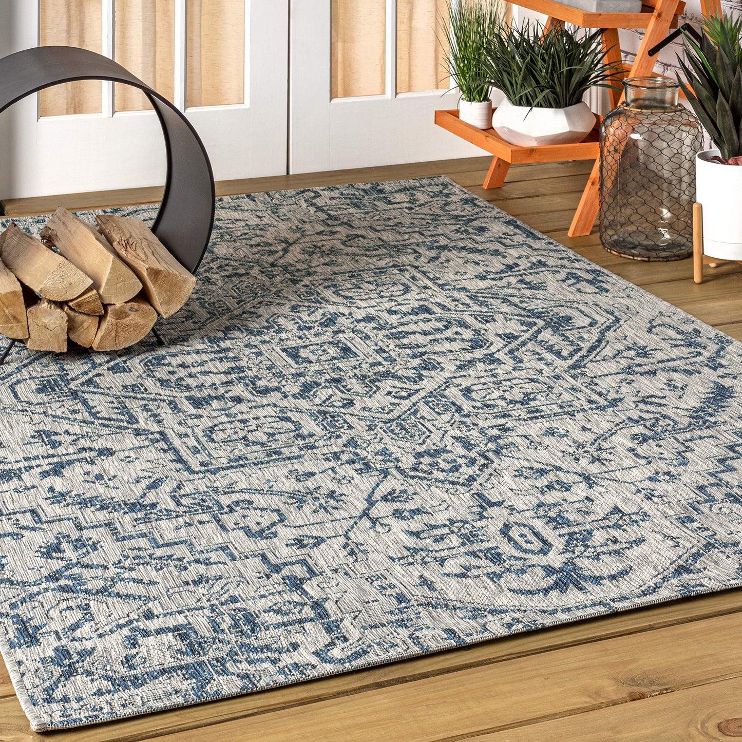 JONATHAN Y Boho Medallion Indoor Outdoor Area Rug 8X10 Navy/Gray, Estrella Textured Weave for Backyard, Patio, Porch, Easy-Cleaning, High Traffic, Pet-Friendly, Non-Shedding (SMB105B-8)