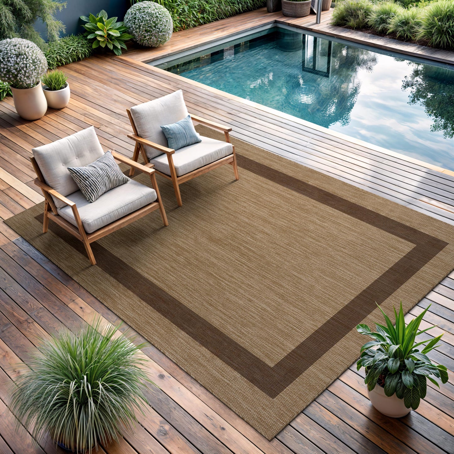 CAMILSON Outdoor Rug 8x10 - Modern Outside Rugs for Patios Porches Waterproof Durable Washable Non-Shedding, Easy-to-Clean Indoor Outdoor Area Carpet (8 x 10, Bordered - Jute)
