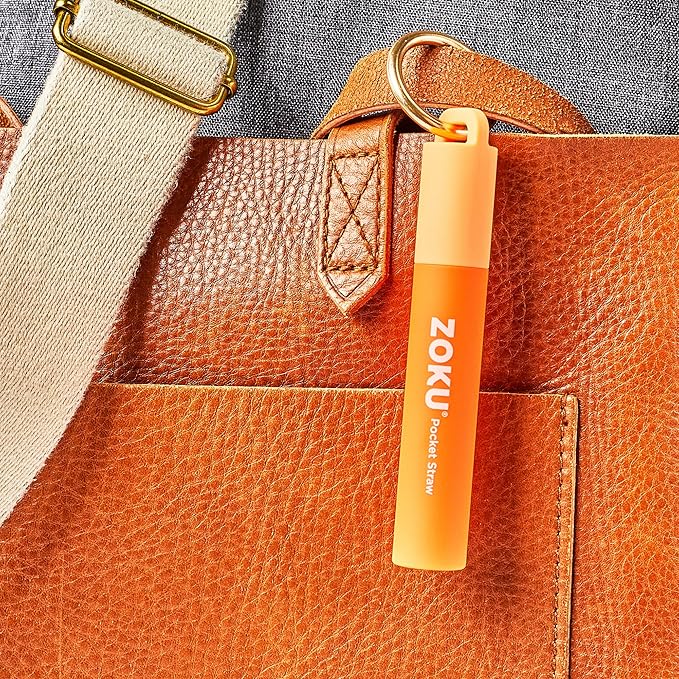 ZOKU Reusable Metal Straw with Case for Travel, Orange - Collapsible Stainless Steel Drinking Straw with Silicone Tip and Cleaner Brush, Ideal for Key Chains, Pockets, Purses