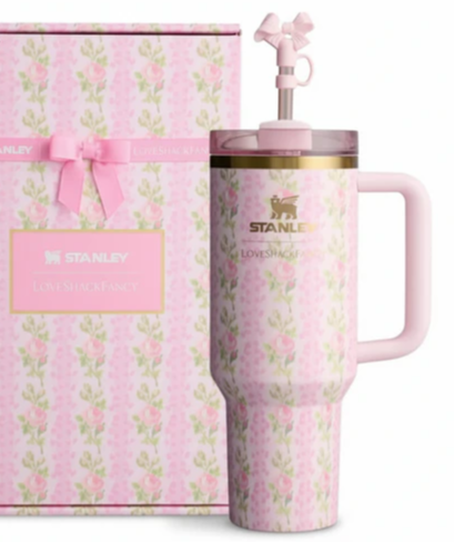 Stanley L.O.V.E.Shack Pink 40 Oz Double-Wall Vacuum Insulated Stainless Steel Tumbler With Handle & Straw Hot Cold Drink Cup Gift Box Pack For Travel Home Office Christmas Birthday Valentine's Day Gifts