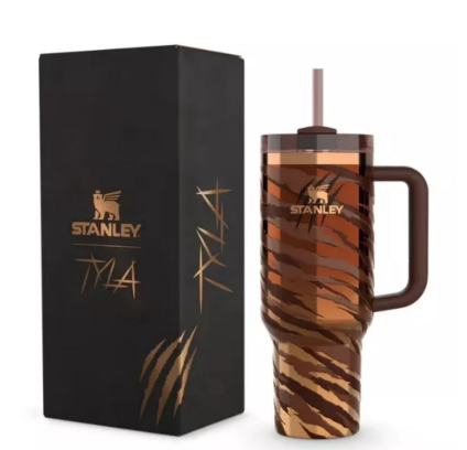Stanely Tiger Stripes 40 Oz Double-Wall Vacuum Insulated Stainless Steel Tumbler With Handle & Straw Hot Cold Drink Cup Gift Box Pack For Travel Home Office Christmas Birthday Valentine's Day Gifts