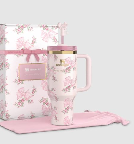 Stanly L.O.V.E.Shack Pink Bow Tie 40 Oz Double-Wall Vacuum Insulated Stainless Steel Tumbler With Handle & Straw Hot Cold Drink Cup Gift Box Pack For Travel Home Office Christmas Birthday Valentine's Day Gifts
