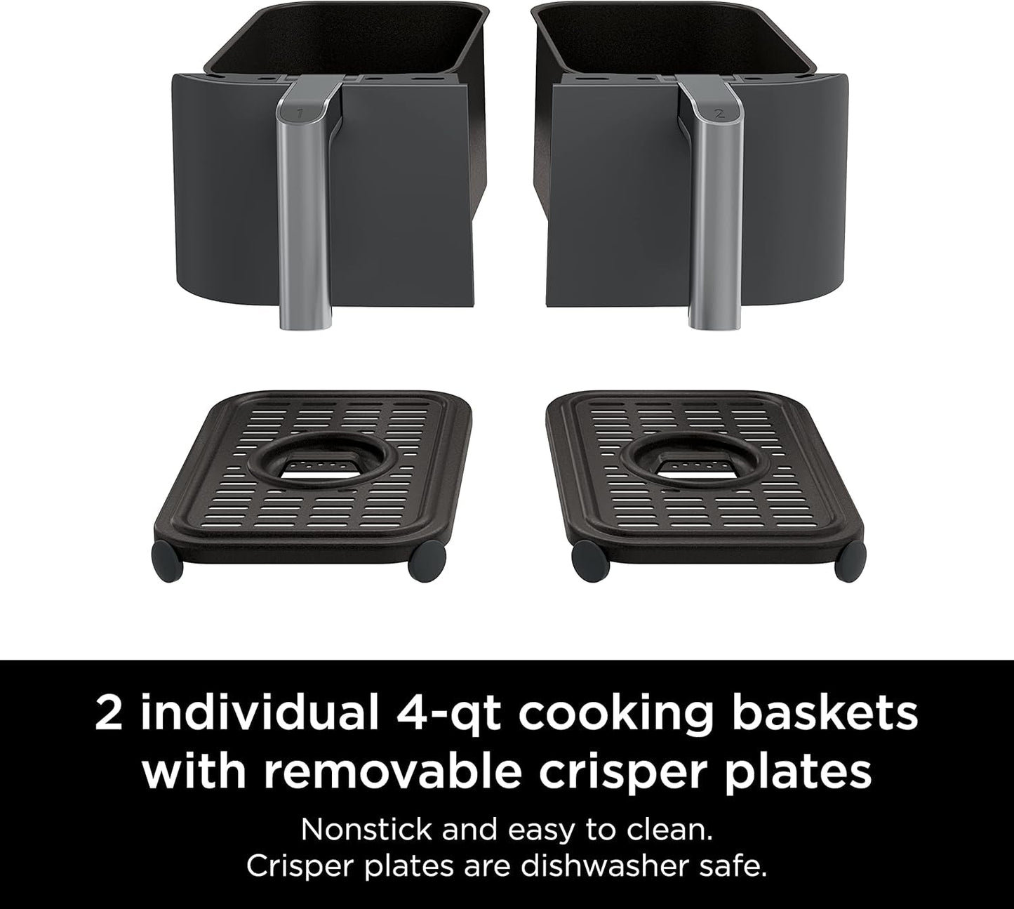 DZ201 Foodi 8 Quart 6-In-1 Dualzone 2-Basket Air Fryer with 2 Independent Frying Baskets, Match Cook & Smart Finish to Roast, Broil, Dehydrate & More for Quick, Easy Meals, Grey