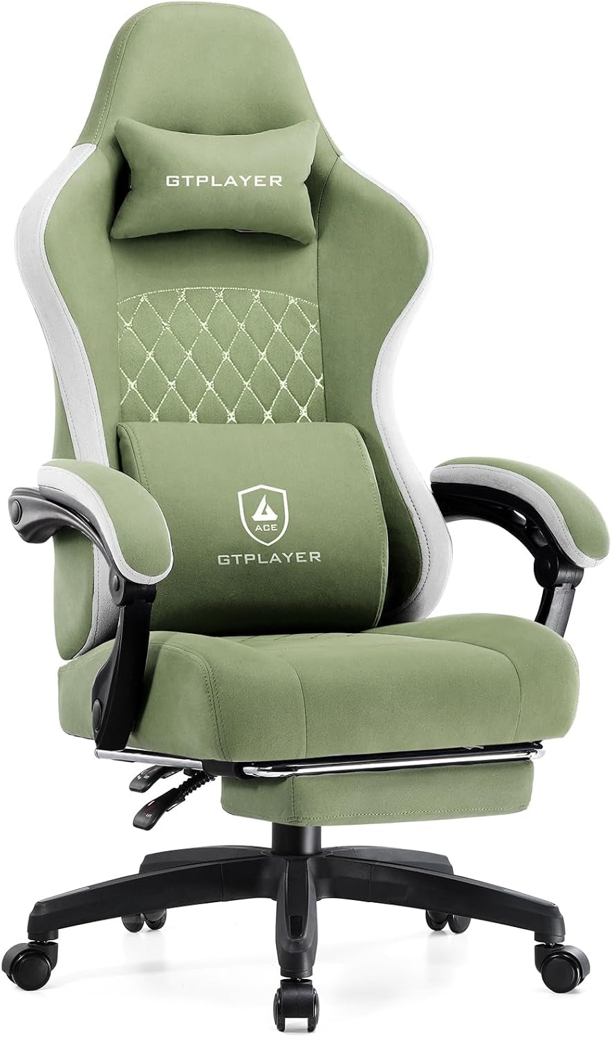 Office Chair, Gaming Computer Desk Fabric Chair with Footrest, High Back Ergonomic Office Chair with Pocket Spring Lumbar Support and Linkage Armrests Adjustable Height Swivel for Home Task