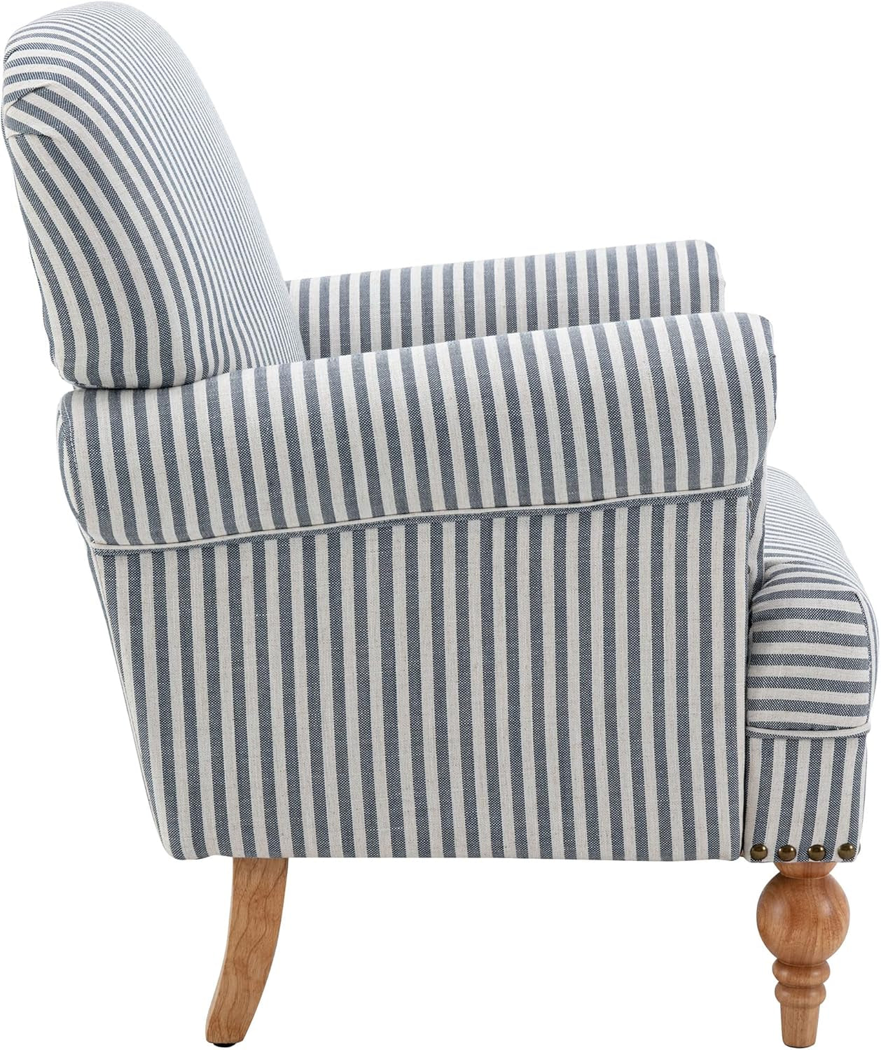 Mid Century Modern Accent Chair Linen Fabric Armchair Wide Reading Chairs Upholstered Lounge Chair for Bedroom/Living Room/Reception Room, Blue Stripe