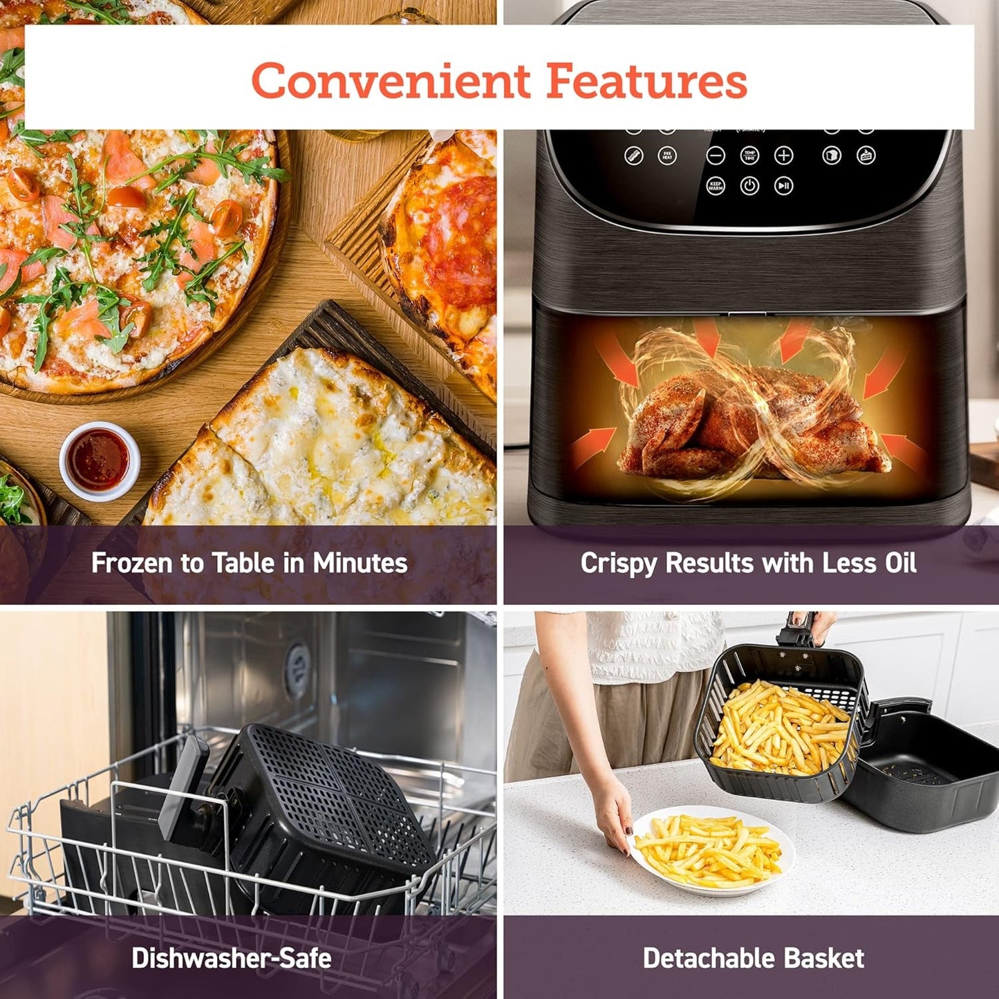 Air Fryer 5.8QT Pro Gen Smart 11-In-1 Toaster Oven , 100 Recipes Cookbook, 200+ Online Recipes , APP and Touch Screen Control, Works with Alexa & Google Assistant, Dishwasher-Safe Square Basket