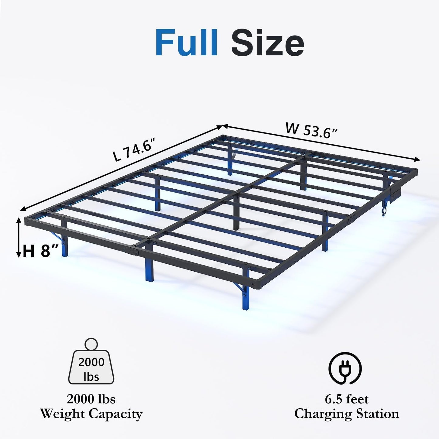 Floating Bed Frame Full with LED Lights and Charging Station - 8 Inch Platform Bed Frame No Box Spring Needed, Easy Assembly