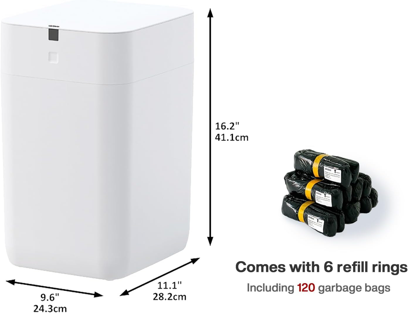 Automatic Trash Can, 4 Gallon Self Sealing and Self-Changing Smart Trash Can, Motion Sensor, Touchless Garbage Can with Lid for Kitchen Bathroom Bedroom Office, 6 Refill Rings(A1, White)