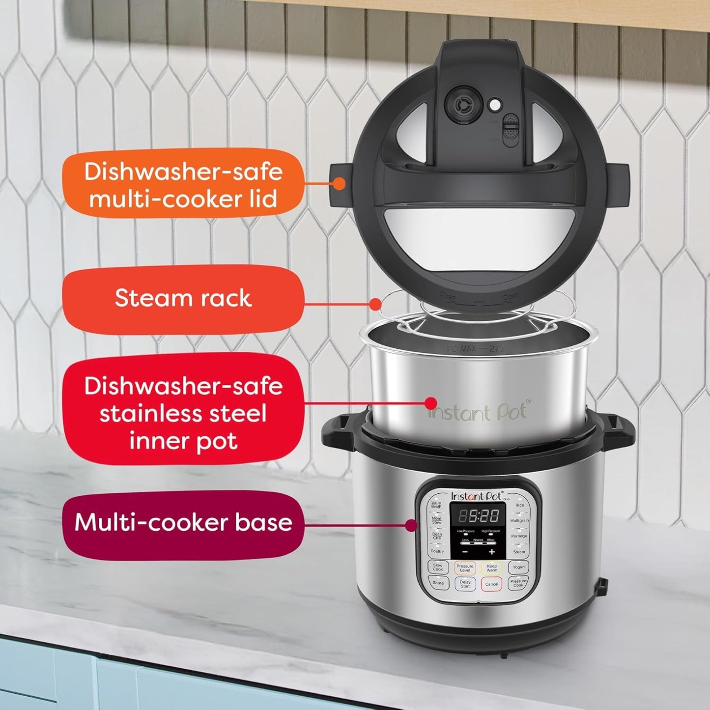 Duo 7-In-1 Electric Pressure Cooker, Slow Cooker, Rice, Steamer, Sauté, Yogurt Maker, Warmer & Sterilizer, Includes App with over 800 Recipes, Stainless Steel, 6 Quart