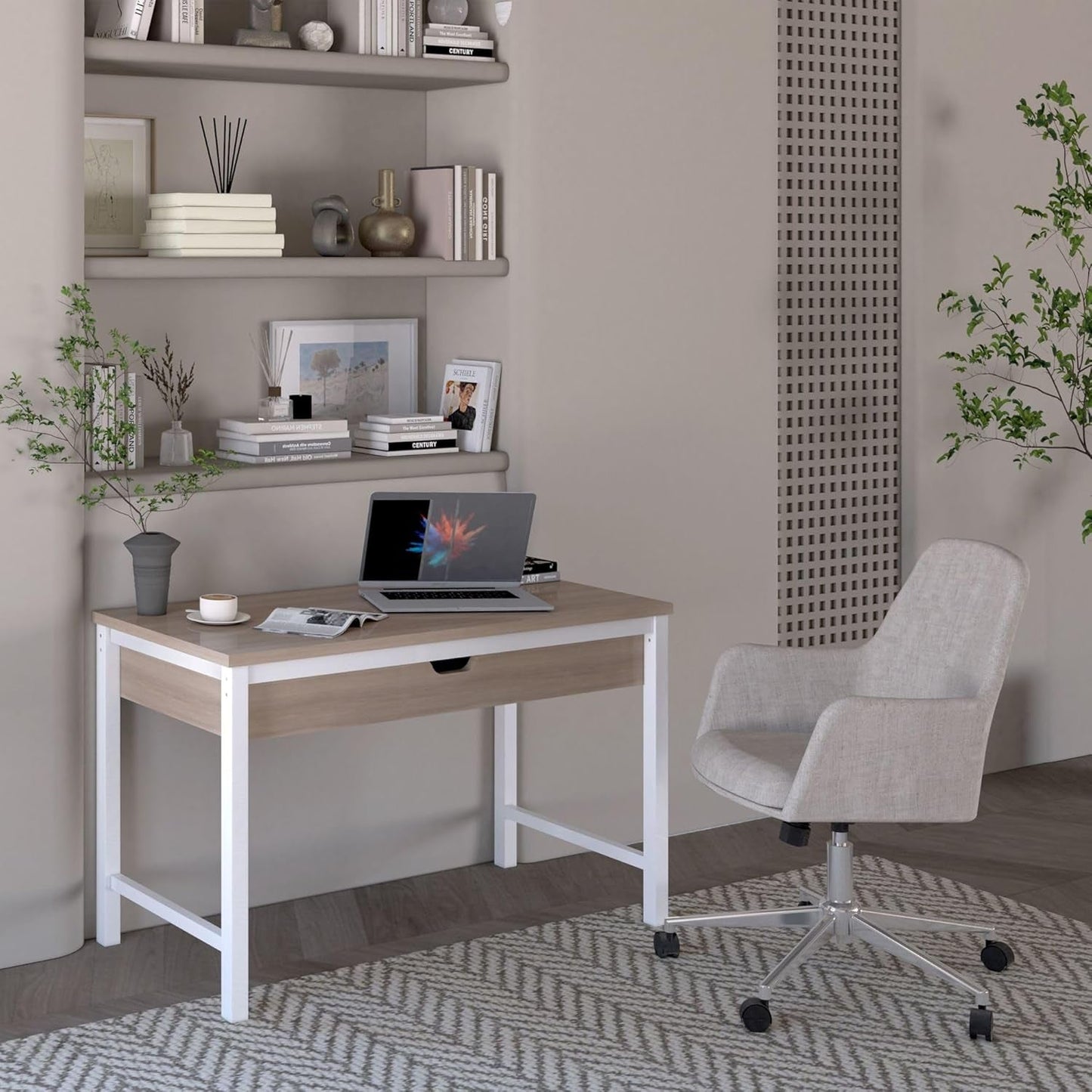 Office Chair - Workspace by  Mid-Century Task Chair, Supports up to 275 Lb, 18.9" to 22.24" Seat Height, Cream Seat, Cream Back