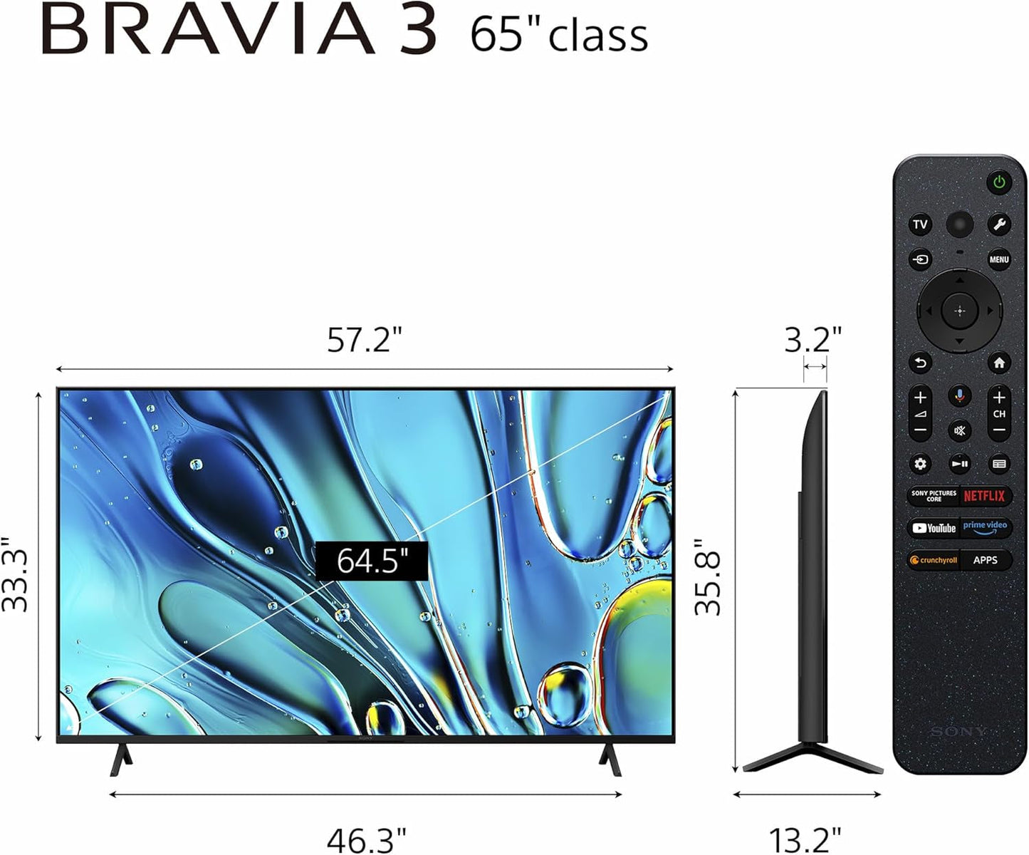 65-Inch Class 4K Ultra HD BRAVIA 3 LED Smart TV with Google TV Dolby Vision HDR, PS5 Exclusive Features, K-65S30