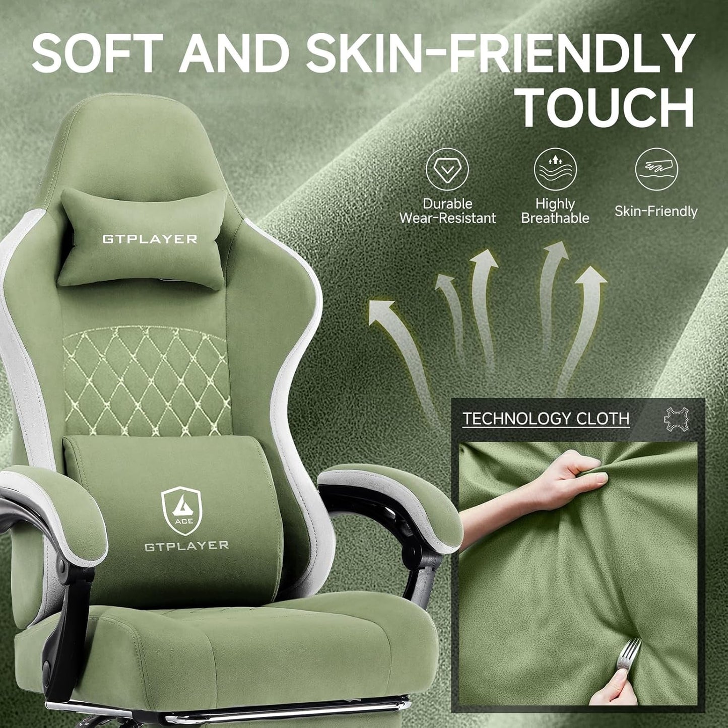 Office Chair, Gaming Computer Desk Fabric Chair with Footrest, High Back Ergonomic Office Chair with Pocket Spring Lumbar Support and Linkage Armrests Adjustable Height Swivel for Home Task