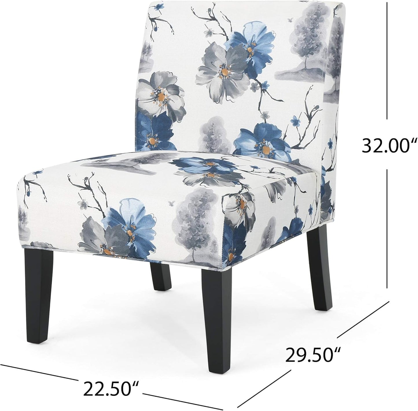 Kendal Traditional Fabric Accent Chair, Print, Matte Black, 22.5D X 29.5W X 32H In