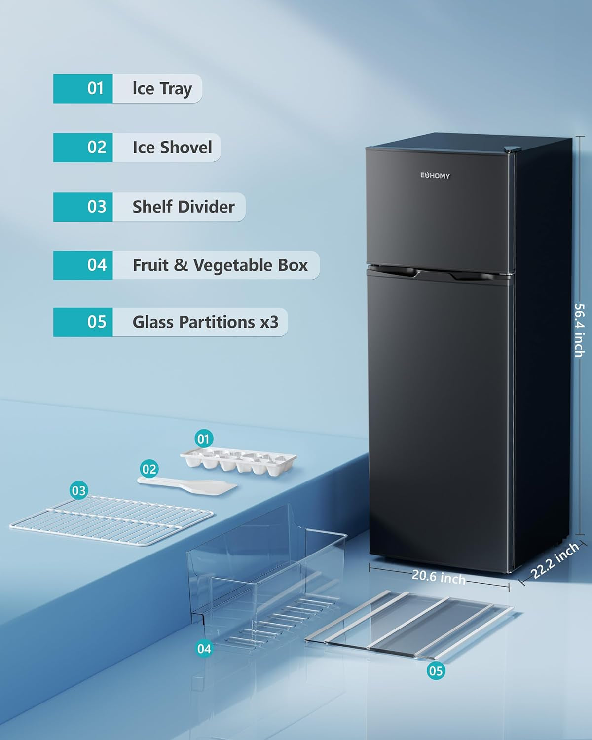 7.4 Cu.Ft. Refrigerator with Freezer, 2 Door Fridge, Large Capacity,Adjustable Thermostat, Refrigerator for Kitchen/Dorm/Apartment/Garage - Food Storage or Cooling Drinks, Black
