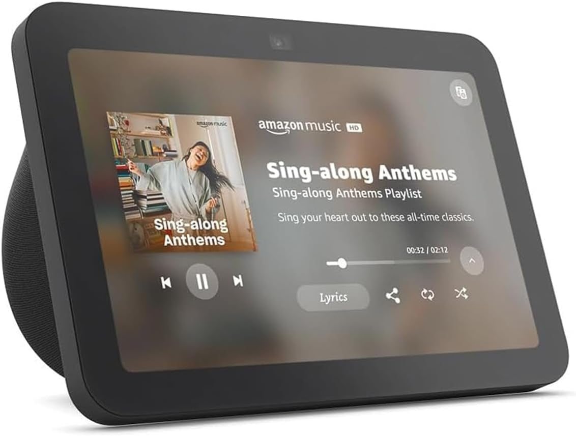 Like-New  Echo Show 8, with Spatial Audio, Smart Home Hub, Ideal for Open Living Spaces, Includes Alexa, Charcoal