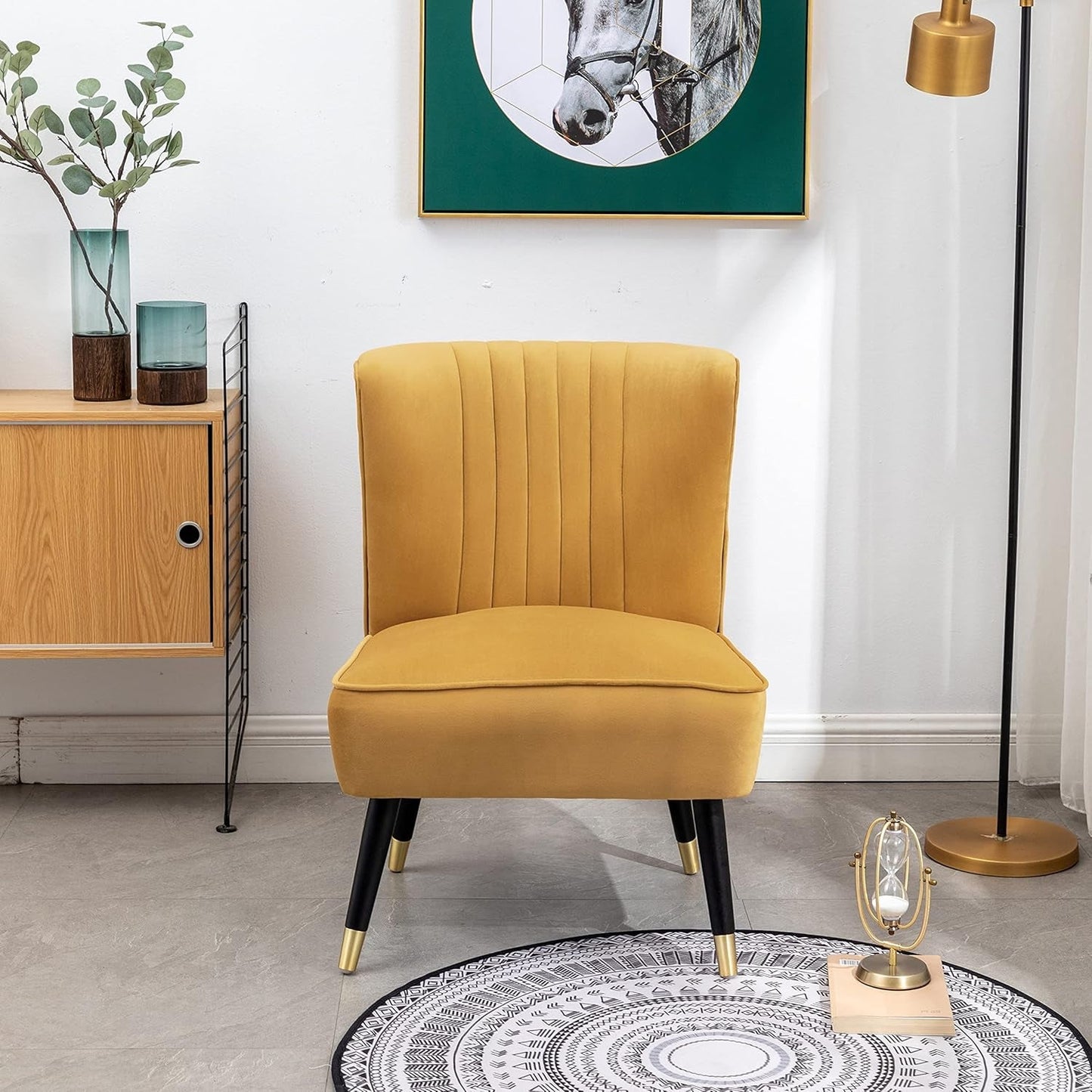 Elon Contemporary Velvet Upholstered Accent Chair, Gold